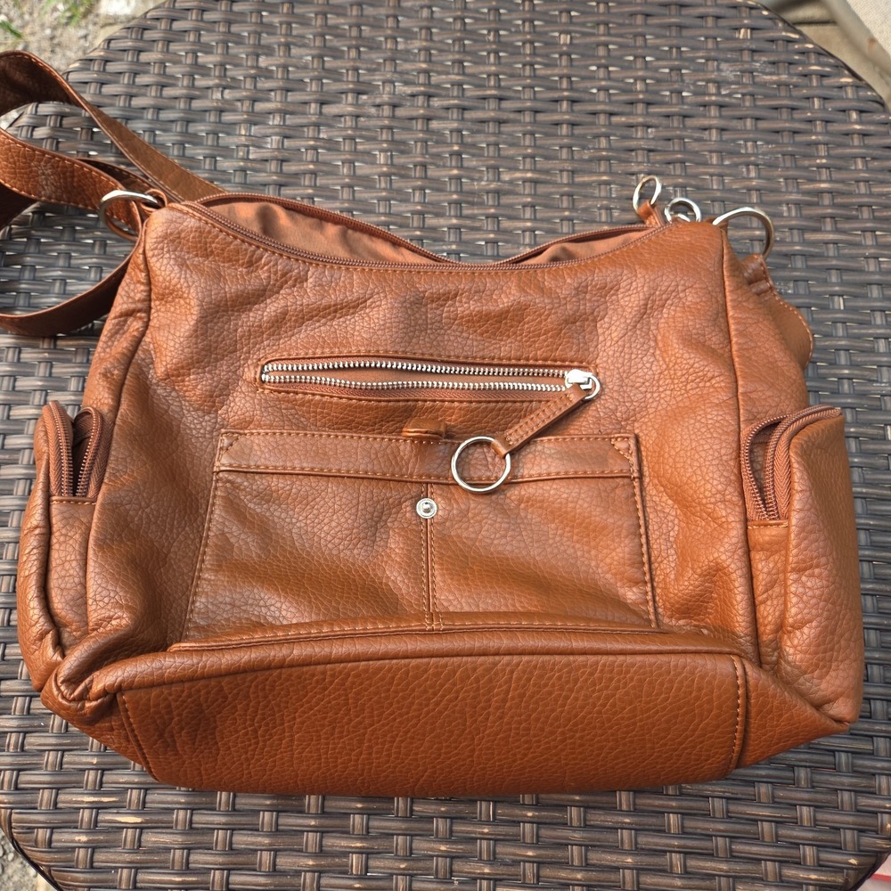 BUENO HANDBAG MULTI-POCKET Pebbled FAUX LEATHER SHOULDER  CROSSBODY WARM BROWN